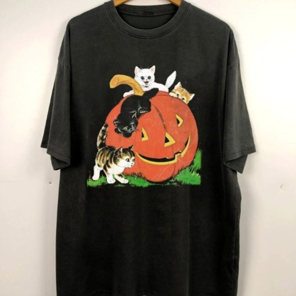 Vintage 90S Cat Halloween Shirt Retro Halloween Shirt Spooky Season Tshirt